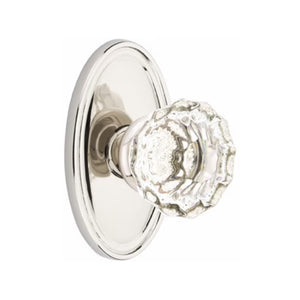 ASTORIA GLASS (AS) PRIVACY (BED/BATH) KNOB WITH 2-3/8" BACKSET AND 1/4" ROUND FACEPLATE AND STRIKEPLATE