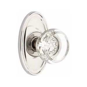 GEORGETOWN GLASS (GT) PRIVACY (BED/BATH) KNOB WITH 2-3/8" BACKSET AND 1/4" ROUND FACEPLATE AND STRIKEPLATE