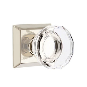 LOWELL GLASS (LW) PRIVACY (BED/BATH) KNOB WITH 2-3/8" BACKSET AND 1/4" ROUND FACEPLATE AND STRIKEPLATE