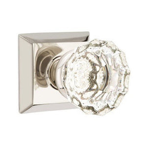 ASTORIA GLASS (AS) PRIVACY (BED/BATH) KNOB WITH 2-3/8" BACKSET AND 1/4" ROUND FACEPLATE AND STRIKEPLATE