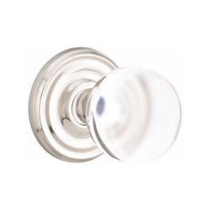 BRISTOL GLASS (BL) PASSAGE (HALL/CLOSET) KNOB WITH 2-3/8" BACKSET AND 1/4" ROUND FACEPLATE AND STRIKEPLATE WITH TRADITIONAL ROSETTE