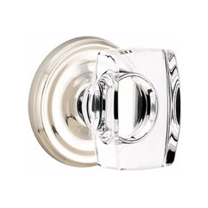 WINDSOR GLASS (WS) PRIVACY (BED/BATH) KNOB WITH 2-3/8" BACKSET AND 1/4" ROUND FACEPLATE AND STRIKEPLATE WITH TRADITIONAL ROSETTE