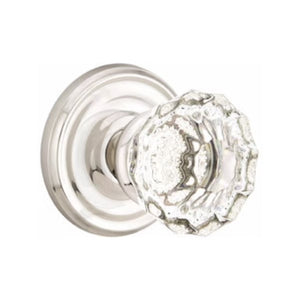 ASTORIA GLASS (AS) PRIVACY (BED/BATH) KNOB WITH 2-3/8" BACKSET AND 1/4" ROUND FACEPLATE AND STRIKEPLATE