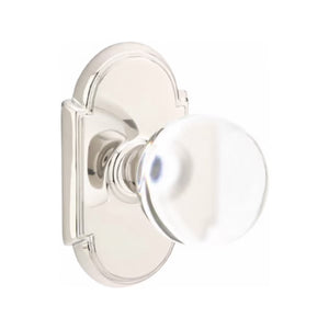 BRISTOL GLASS (BL) PRIVACY (BED/ BATH) KNOB WITH 2-3/8" BACKSET AND 1/4" ROUND FACEPLATE AND STRIKEPLATE WITH TRADITIONAL ROSETTE