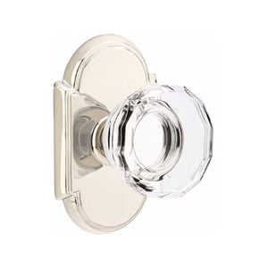 LOWELL GLASS (LW) PRIVACY (BED/BATH) KNOB WITH 2-3/8" BACKSET AND 1/4" ROUND FACEPLATE AND STRIKEPLATE