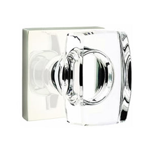 WINDSOR GLASS (WS) PRIVACY (BED/BATH) KNOB WITH 2-3/8" BACKSET AND 1/4" ROUND FACEPLATE AND STRIKEPLATE WITH MODERN ROSETTE