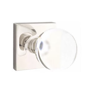 BRISTOL GLASS (BL) PRIVACY (BED/BATH) KNOB WITH 2-3/8" BACKSET AND 1/4" ROUND FACEPLATE AND STRIKEPLATE WITH MODERN ROSETTE