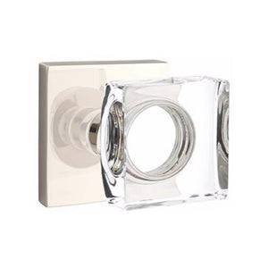 MODERN SQUARE GLASS (MSC) PRIVACY (BED/BATH) KNOB WITH 2-3/8" BACKSET AND 1/4" ROUND FACEPLATE AND STRIKEPLATE