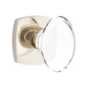 HAMPTON GLASS (HT) PASSAGE (HALL/CLOSET) KNOB WITH 2-3/8" BACKSET AND 1/4" ROUND FACEPLATE AND STRIKEPLATE WITH MODERN ROSETTE
