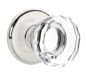 LOWELL GLASS (LW) PRIVACY (BED/BATH) KNOB WITH 2-3/8" BACKSET AND 1/4" ROUND FACEPLATE AND STRIKEPLATE