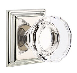 LOWELL GLASS (LW) PRIVACY (BED/BATH) KNOB WITH 2-3/8" BACKSET AND 1/4" ROUND FACEPLATE AND STRIKEPLATE