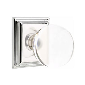BRISTOL GLASS (BL) PRIVACY (BED/ BATH) KNOB WITH 2-3/8" BACKSET AND 1/4" ROUND FACEPLATE AND STRIKEPLATE WITH TRADITIONAL ROSETTE