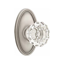 Load image into Gallery viewer, ASTORIA GLASS (AS) PRIVACY (BED/BATH) KNOB WITH 2-3/8&quot; BACKSET AND 1/4&quot; ROUND FACEPLATE AND STRIKEPLATE
