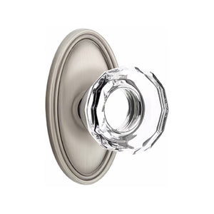 LOWELL GLASS (LW) PRIVACY (BED/BATH) KNOB WITH 2-3/8" BACKSET AND 1/4" ROUND FACEPLATE AND STRIKEPLATE