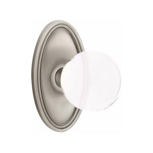 BRISTOL GLASS (BL) PRIVACY (BED/ BATH) KNOB WITH 2-3/8" BACKSET AND 1/4" ROUND FACEPLATE AND STRIKEPLATE WITH TRADITIONAL ROSETTE