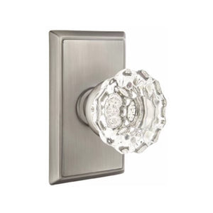 ASTORIA GLASS (AS) PRIVACY (BED/BATH) KNOB WITH 2-3/8" BACKSET AND 1/4" ROUND FACEPLATE AND STRIKEPLATE
