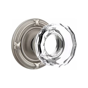 LOWELL GLASS (LW) PASSAGE (HALL/CLOSET) KNOB WITH 2-3/8" BACKSET AND 1/4" ROUND FACEPLATE AND STRIKEPLATE