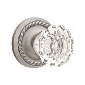 ASTORIA GLASS (AS) PRIVACY (BED/BATH) KNOB WITH 2-3/8" BACKSET AND 1/4" ROUND FACEPLATE AND STRIKEPLATE
