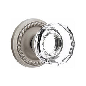LOWELL GLASS (LW) PRIVACY (BED/BATH) KNOB WITH 2-3/8" BACKSET AND 1/4" ROUND FACEPLATE AND STRIKEPLATE