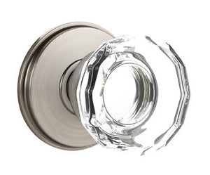 LOWELL GLASS (LW) PASSAGE (HALL/CLOSET) KNOB WITH 2-3/8" BACKSET AND 1/4" ROUND FACEPLATE AND STRIKEPLATE