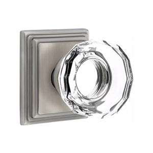 LOWELL GLASS (LW) PRIVACY (BED/BATH) KNOB WITH 2-3/8" BACKSET AND 1/4" ROUND FACEPLATE AND STRIKEPLATE