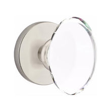 Load image into Gallery viewer, HAMPTON GLASS (HT) PRIVACY (BED/BATH) KNOB WITH 2-3/8&quot; BACKSET AND 1/4&quot; ROUND FACEPLATE AND STRIKEPLATE WITH MODERN ROSETTE
