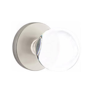BRISTOL GLASS (BL) PRIVACY (BED/BATH) KNOB WITH 2-3/8" BACKSET AND 1/4" ROUND FACEPLATE AND STRIKEPLATE WITH MODERN ROSETTE