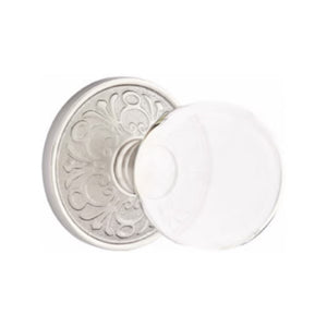 BRISTOL GLASS (BL) PRIVACY (BED/ BATH) KNOB WITH 2-3/8" BACKSET AND 1/4" ROUND FACEPLATE AND STRIKEPLATE WITH TRADITIONAL ROSETTE