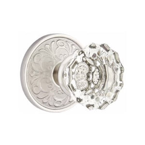 ASTORIA GLASS (AS) PRIVACY (BED/BATH) KNOB WITH 2-3/8" BACKSET AND 1/4" ROUND FACEPLATE AND STRIKEPLATE