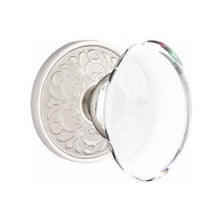 Load image into Gallery viewer, HAMPTON GLASS (HT) PRIVACY (BED/BATH) KNOB WITH 2-3/8&quot; BACKSET AND 1/4&quot; FACEPLATE AND STRIKEPLATE WITH TRADITIONAL ROSETTE
