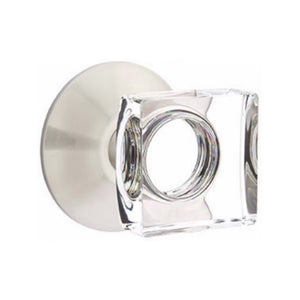 MODERN SQUARE GLASS (MSC) PASSAGE (HALL/CLOSET) KNOB WITH 2-3/8" BACKSET AND 1/4" ROUND FACEPLATE AND STRIKEPLATE