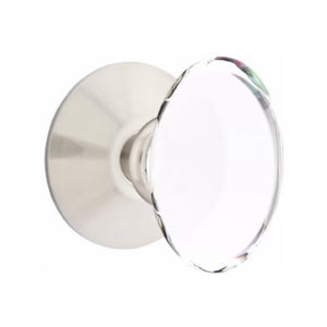HAMPTON GLASS (HT) PRIVACY (BED/BATH) KNOB WITH 2-3/8" BACKSET AND 1/4" ROUND FACEPLATE AND STRIKEPLATE WITH MODERN ROSETTE