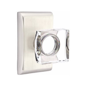 MODERN SQUARE GLASS (MSC) PASSAGE (HALL/CLOSET) KNOB WITH 2-3/8" BACKSET AND 1/4" ROUND FACEPLATE AND STRIKEPLATE