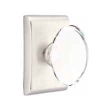 Load image into Gallery viewer, HAMPTON GLASS (HT) PRIVACY (BED/BATH) KNOB WITH 2-3/8&quot; BACKSET AND 1/4&quot; ROUND FACEPLATE AND STRIKEPLATE WITH MODERN ROSETTE
