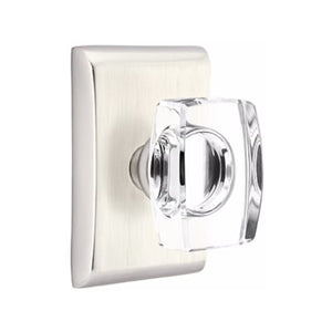 WINDSOR GLASS (WS) PRIVACY (BED/BATH) KNOB WITH 2-3/8" BACKSET AND 1/4" ROUND FACEPLATE AND STRIKEPLATE WITH MODERN ROSETTE