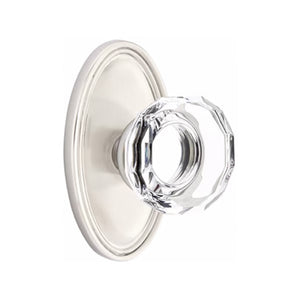 LOWELL GLASS (LW) PRIVACY (BED/BATH) KNOB WITH 2-3/8" BACKSET AND 1/4" ROUND FACEPLATE AND STRIKEPLATE
