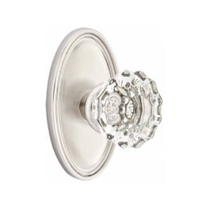 ASTORIA GLASS (AS) PRIVACY (BED/BATH) KNOB WITH 2-3/8" BACKSET AND 1/4" ROUND FACEPLATE AND STRIKEPLATE