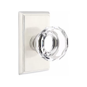 LOWELL GLASS (LW) PRIVACY (BED/BATH) KNOB WITH 2-3/8" BACKSET AND 1/4" ROUND FACEPLATE AND STRIKEPLATE