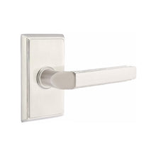 Load image into Gallery viewer, MILANO (M) PASSAGE (HALL/CLOSET) LEVER WITH 2-3/8&quot; BACKSET AND 1/4&quot; ROUND FACEPLATE AND STRIKEPLATE
