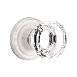 LOWELL GLASS (LW) PRIVACY (BED/BATH) KNOB WITH 2-3/8" BACKSET AND 1/4" ROUND FACEPLATE AND STRIKEPLATE