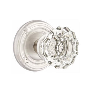 ASTORIA GLASS (AS) PRIVACY (BED/BATH) KNOB WITH 2-3/8" BACKSET AND 1/4" ROUND FACEPLATE AND STRIKEPLATE