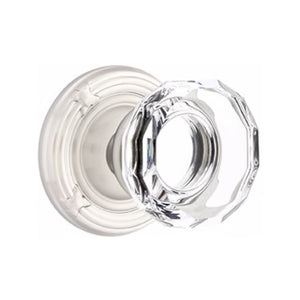 LOWELL GLASS (LW) PRIVACY (BED/BATH) KNOB WITH 2-3/8" BACKSET AND 1/4" ROUND FACEPLATE AND STRIKEPLATE