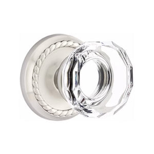 LOWELL GLASS (LW) PRIVACY (BED/BATH) KNOB WITH 2-3/8" BACKSET AND 1/4" ROUND FACEPLATE AND STRIKEPLATE