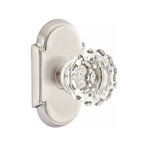 ASTORIA GLASS (AS) PRIVACY (BED/BATH) KNOB WITH 2-3/8" BACKSET AND 1/4" ROUND FACEPLATE AND STRIKEPLATE