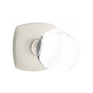 BRISTOL GLASS (BL) PRIVACY (BED/BATH) KNOB WITH 2-3/8" BACKSET AND 1/4" ROUND FACEPLATE AND STRIKEPLATE WITH MODERN ROSETTE