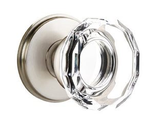 LOWELL GLASS (LW) PASSAGE (HALL/CLOSET) KNOB WITH 2-3/8" BACKSET AND 1/4" ROUND FACEPLATE AND STRIKEPLATE