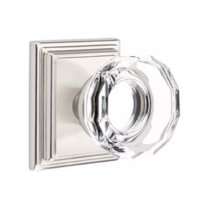 LOWELL GLASS (LW) PRIVACY (BED/BATH) KNOB WITH 2-3/8" BACKSET AND 1/4" ROUND FACEPLATE AND STRIKEPLATE