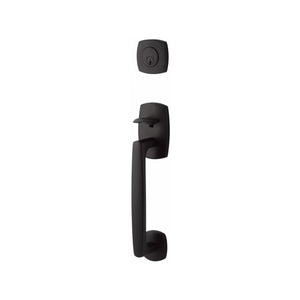 URBAN MODERN SECTIONAL FLAT BLACK (US19) HANDLESET SINGLE-CYLINDER [4715] W/ 2-3/8" BACKSET AND 1/4" ROUND FACEPLATE AND STRIKEPLATE W/ INTERIOR KNOB