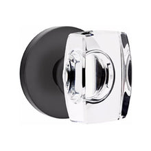 Load image into Gallery viewer, WINDSOR GLASS (WS) PRIVACY (BED/BATH) KNOB WITH 2-3/8&quot; BACKSET AND 1/4&quot; ROUND FACEPLATE AND STRIKEPLATE WITH MODERN ROSETTE
