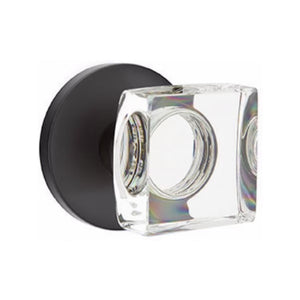 MODERN SQUARE GLASS (MSC) PRIVACY (BED/BATH) KNOB WITH 2-3/8" BACKSET AND 1/4" ROUND FACEPLATE AND STRIKEPLATE